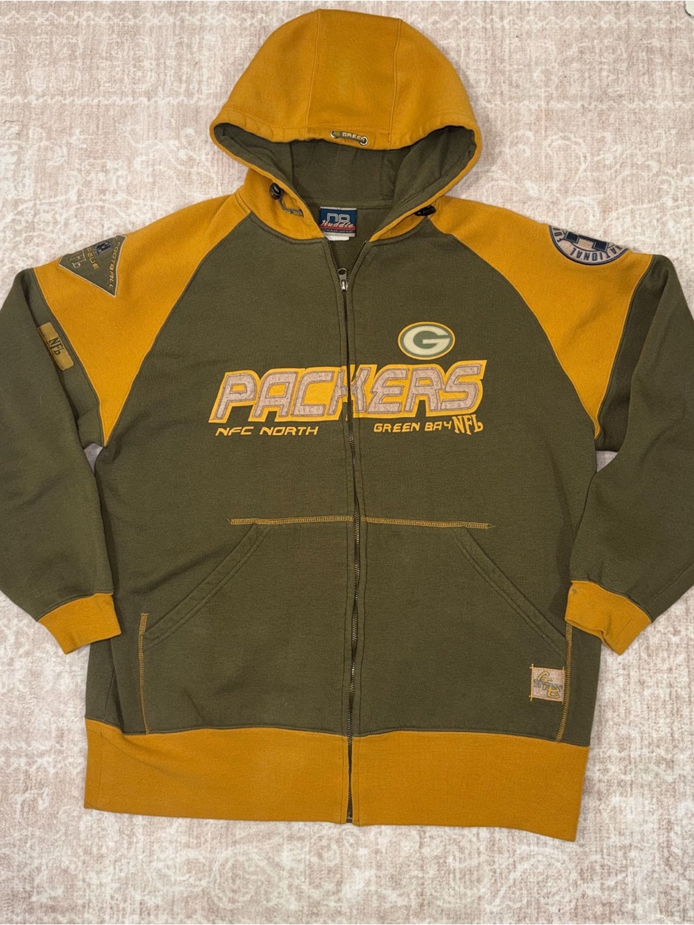 Vintage Y2K Green Bay Packers No Huddle Hooded Full-Zip Sweatshirt